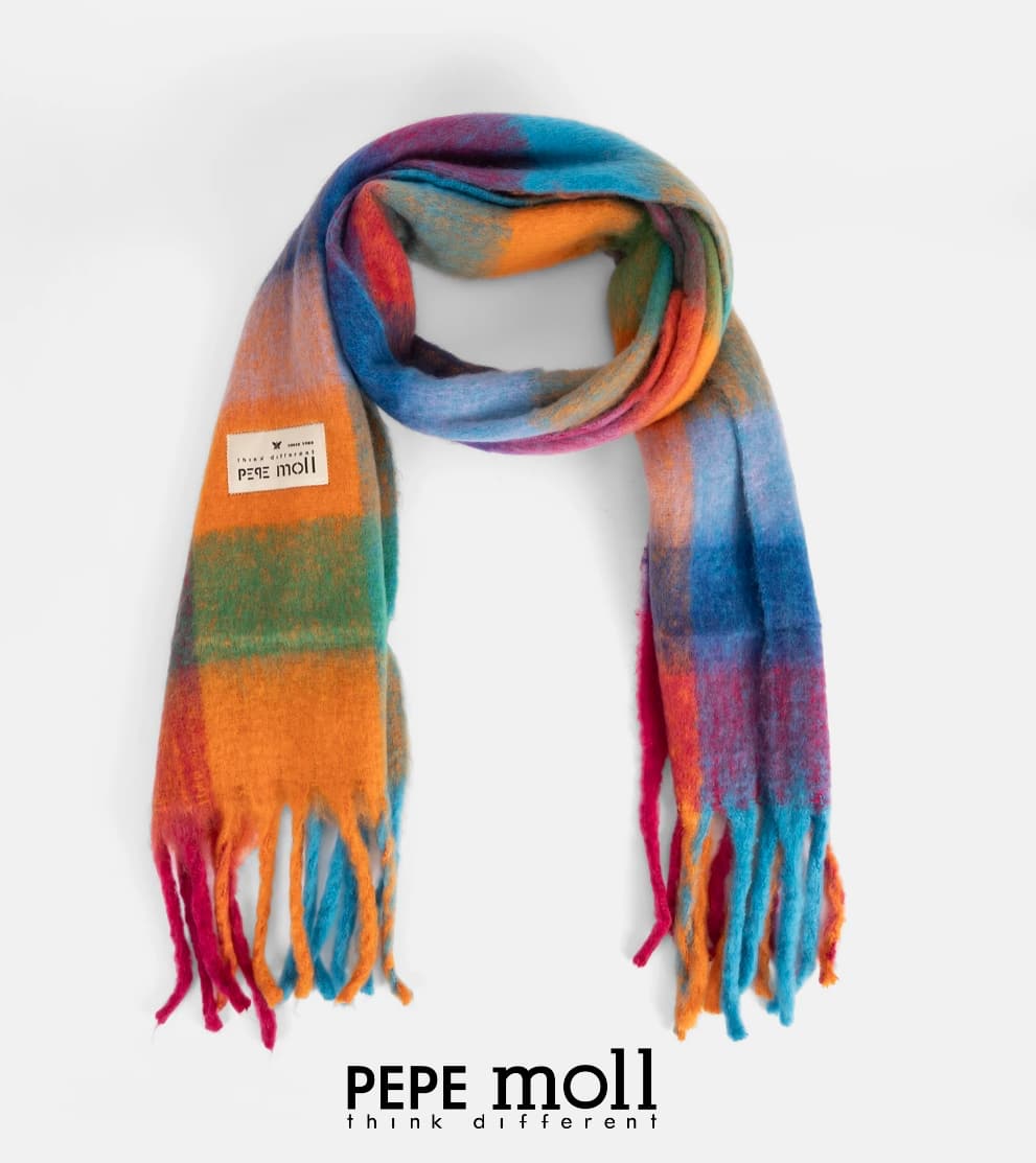 Bufanda Cuadros Plaid Naranja, Turquesa y Fucsia | Pepe Moll