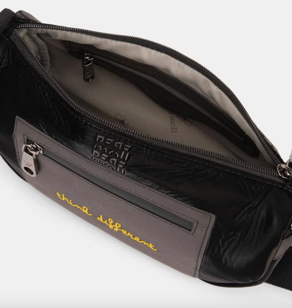 Bolso Bandolera Curva Pepe Moll 252441 | Diseño Semiluna Negro y Gris | Think Different