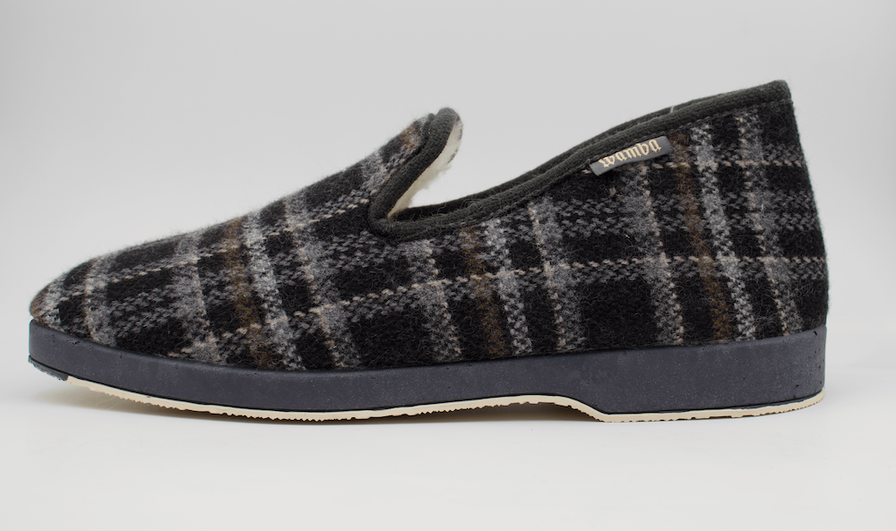 Zapatillas Casa Hombre Wamba Invierno | Cuadros Gris con Forro Térmico