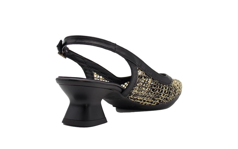 Zapato Destalonado de Rejilla Negro y Oro - Daniela Vega | Tacón Cómodo Fiesta