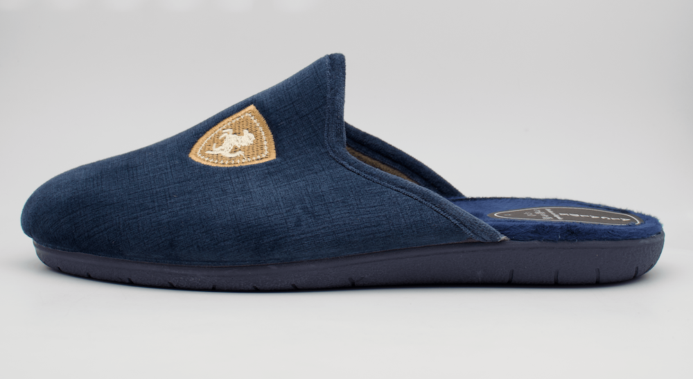 Zapatillas de Casa para Hombre en Azul Marino con Escudo Bordado