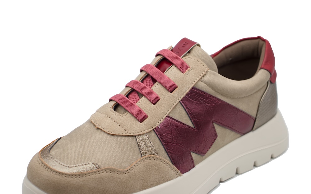 Sneaker Mysoft M622 taupe con burdeos