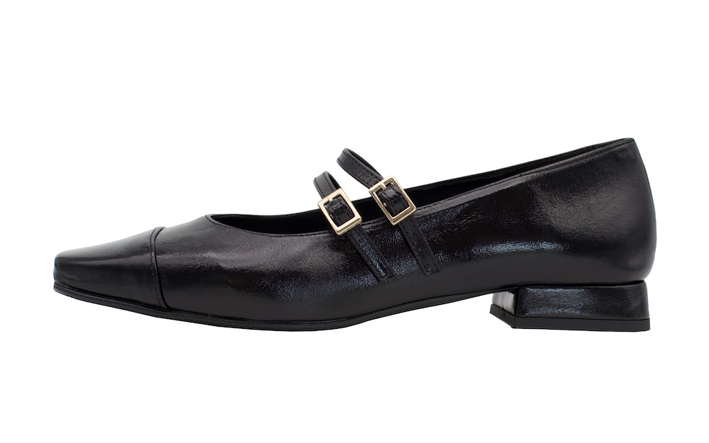 Merceditas de doble correa charol negro