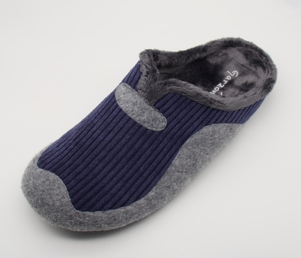 Zapatillas de Casa para Hombre Garzón – Azul y Gris con Forro de Pelo