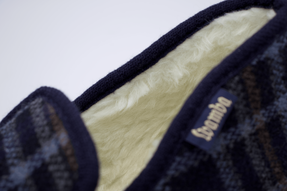 Zapatillas de Casa Hombre con Forro de Lana Natural | Wamba Azul Cuadros
