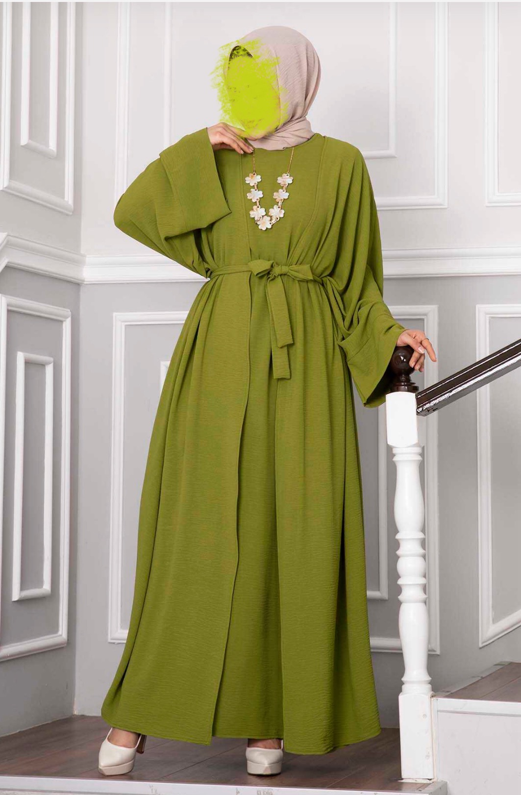 Abaya/kimono Zeina vert pomme 