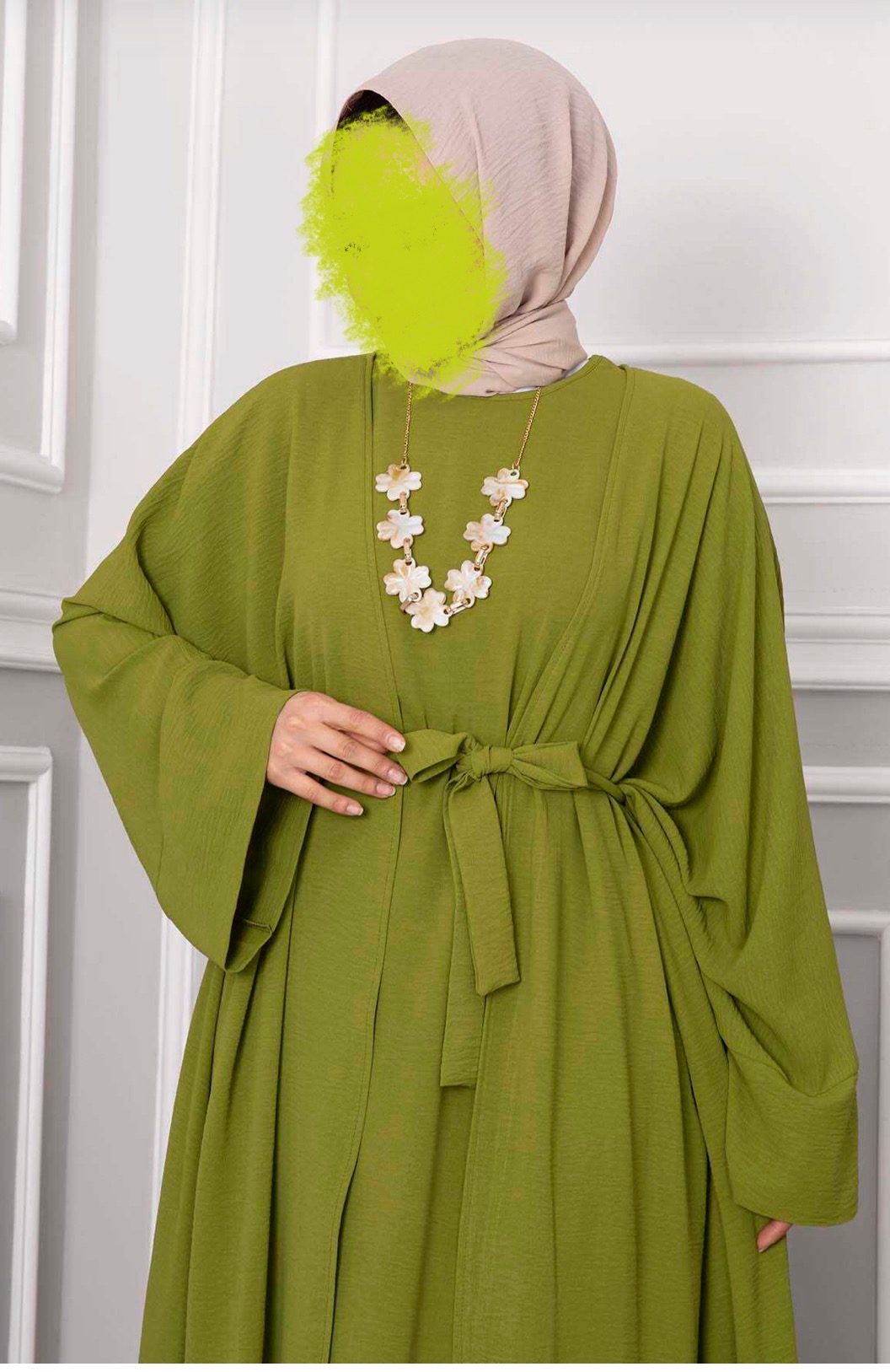 Abaya/kimono Zeina vert pomme