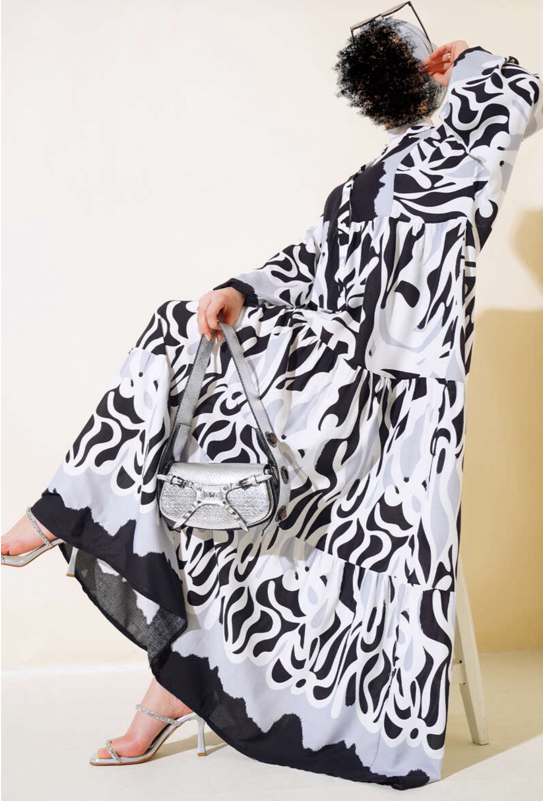 Robe longue d’été ☀️ Hadaya gris/blanc/noir