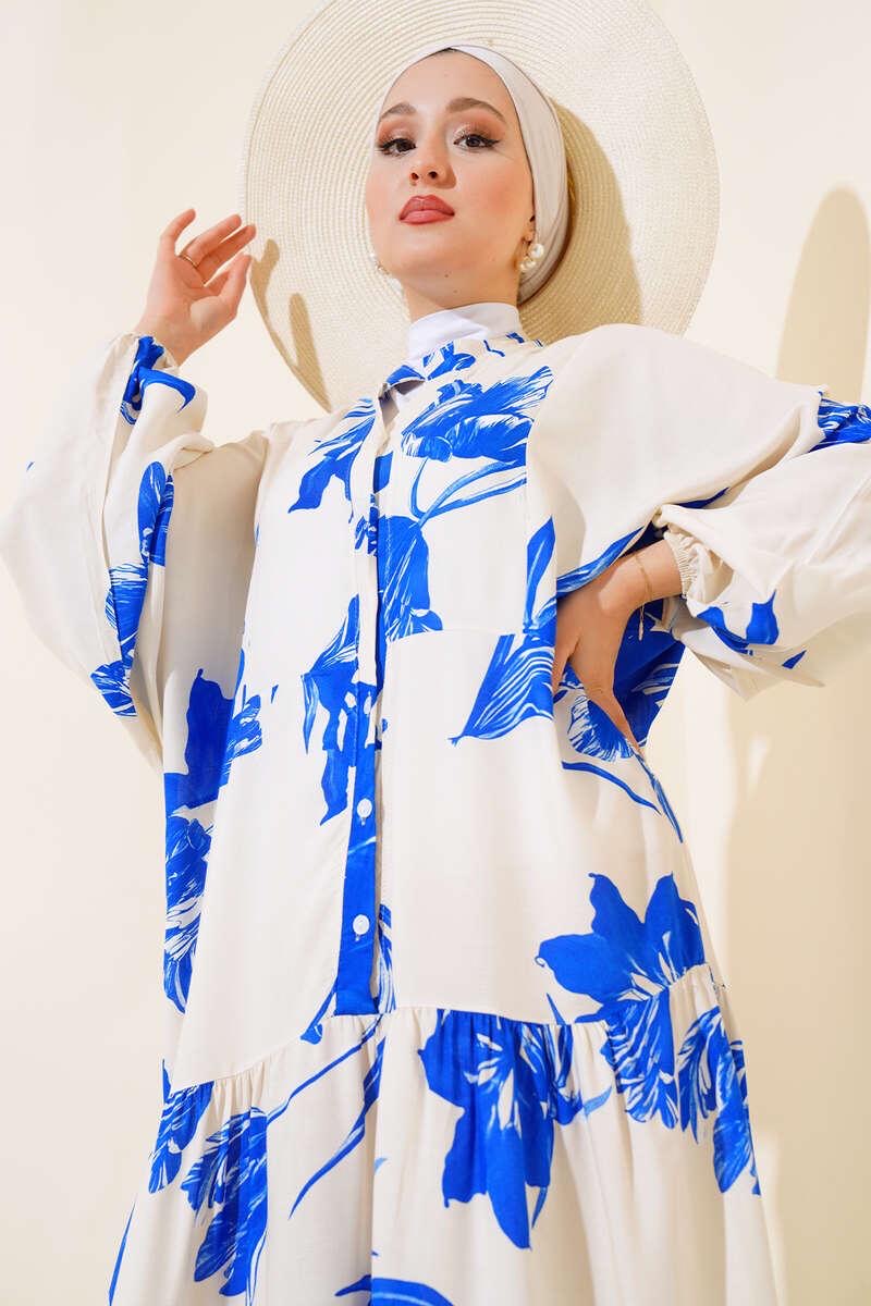 Robe longue d’été ☀️ Hadaya  blanc/bleu