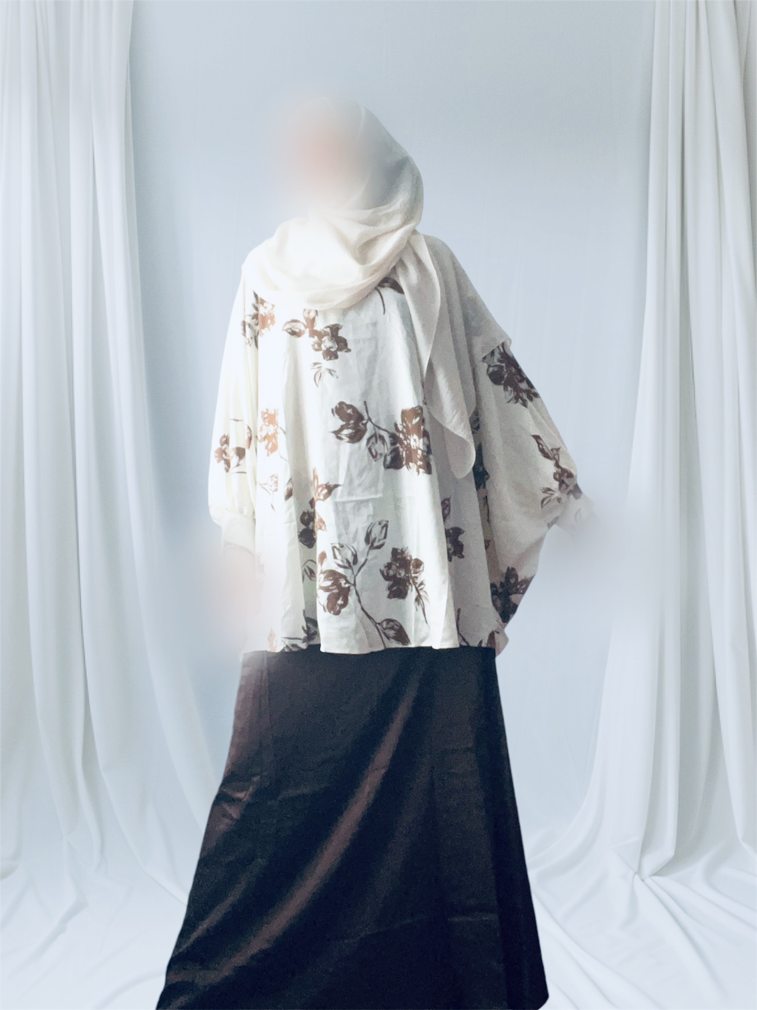 Ensemble fleuri crème/marron