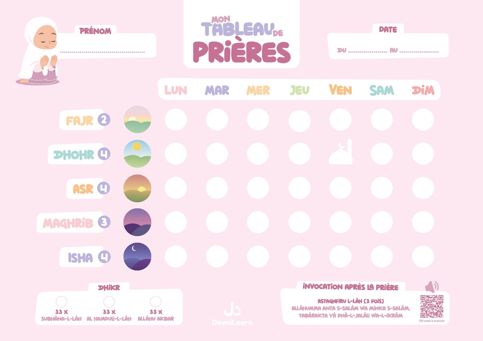 Tableau de prières fille