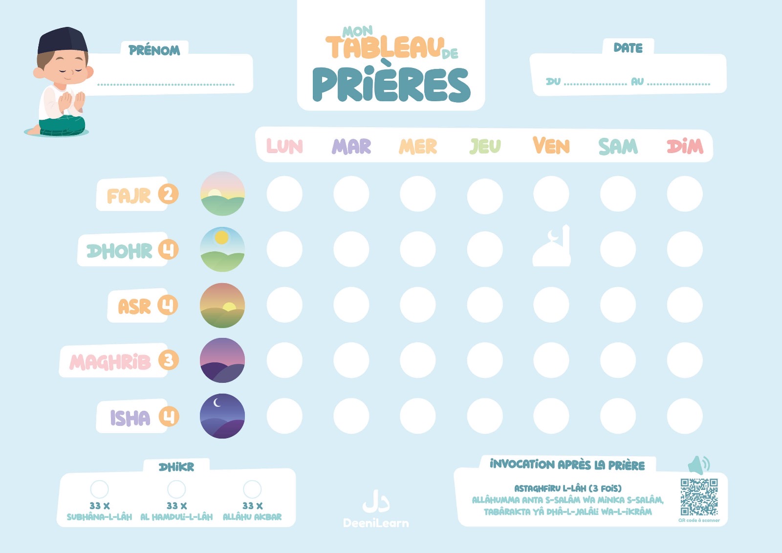 Tableau de prières garçon