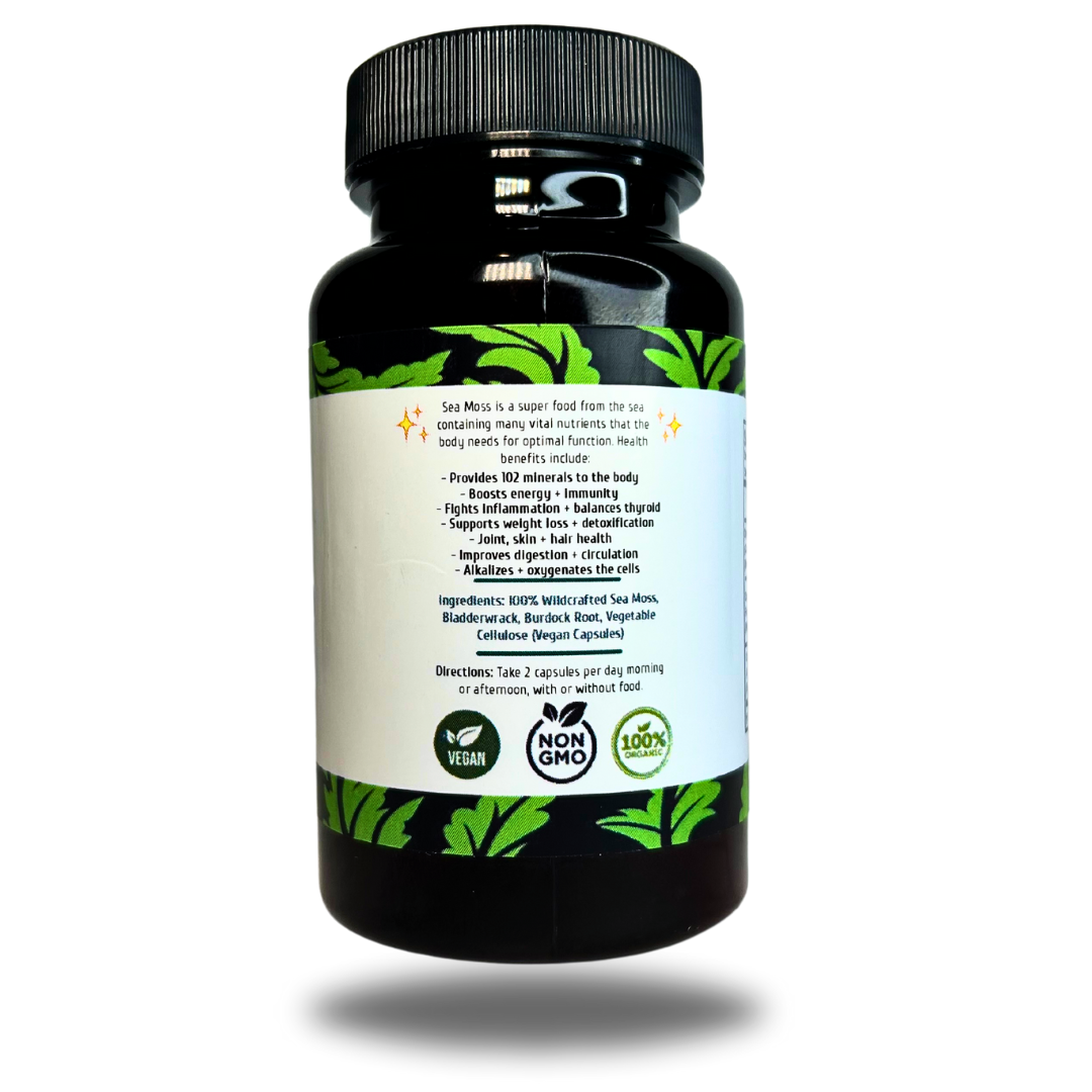 Organic Sea Moss Capsules (With Burdock Root + Bladderwrack) 1500mg