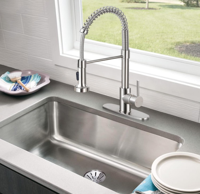 Kitchen Faucet with Pull Down Sprayer,Commercial Single Handle Kitchen Sink Faucets for Farmhouse Camper Laundry Utility Rv Wet Bar Sinks Brushed Nickel