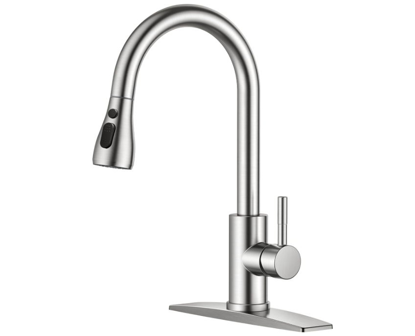 Kitchen Faucets, Brushed Nickel Kitchen Faucet with Pull Down Sprayer, High Arc Single Handle Stainless Steel Sink Faucets 1 or 3 Hole, Kitchen Sink Faucets for Farmhouse Camper Laundry Rv Bar