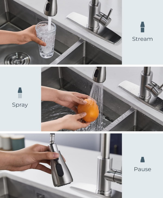 Kitchen Faucets, Brushed Nickel Kitchen Faucet with Pull Down Sprayer, High Arc Single Handle Stainless Steel Sink Faucets 1 or 3 Hole, Kitchen Sink Faucets for Farmhouse Camper Laundry Rv Bar