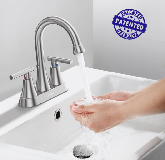 4 inch Brushed Nickel 2-Handle Bathroom Sink Faucet with Pop-up Drain - Lead-Free Stainless Steel Centerset Faucet for Vanity, RV