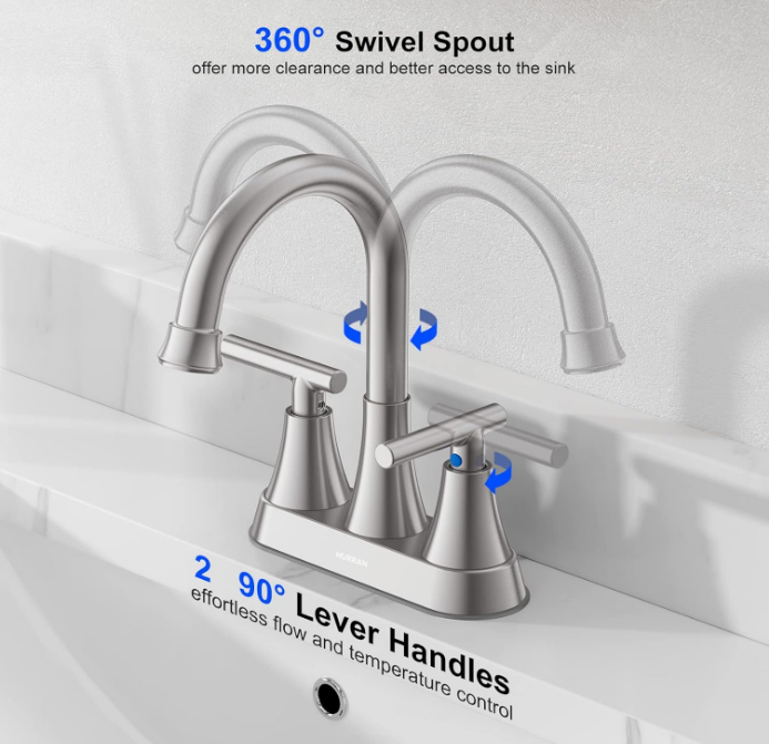 4 inch Brushed Nickel 2-Handle Bathroom Sink Faucet with Pop-up Drain - Lead-Free Stainless Steel Centerset Faucet for Vanity, RV