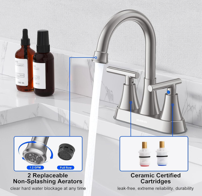 4 inch Brushed Nickel 2-Handle Bathroom Sink Faucet with Pop-up Drain - Lead-Free Stainless Steel Centerset Faucet for Vanity, RV