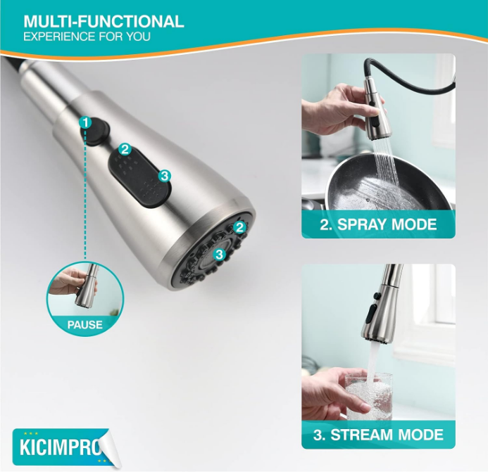 Kitchen Faucet with Pull Down Sprayer Brushed Nickel, High Arc Single Handle Sink Faucet with Water Lines, Commercial Modern rv Stainless Steel, Grifos De Cocina