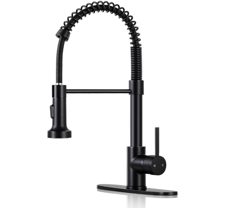 Kitchen Faucets with Pull Down Sprayer Matte Black -【Dual Mode Setting】Single Handle 1 or 3 Holes Commercial Spring Kitchen Sink Faucet with Deck Plate for Farmhouse RV Vessel Basin