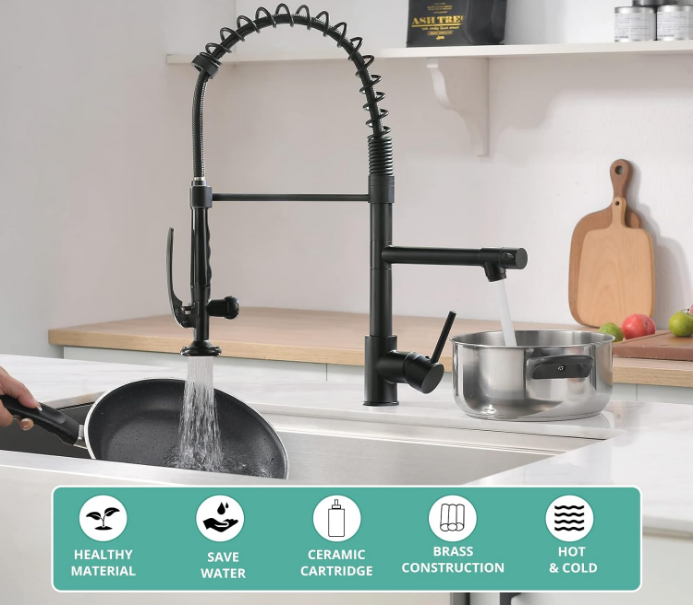 Black Kitchen Faucet,Commercial Pull Down Kitchen Sink Faucet with Sprayer
