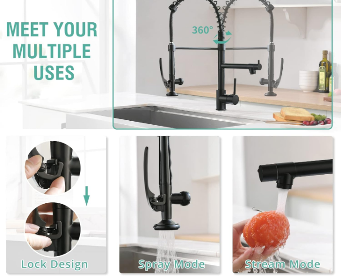 Black Kitchen Faucet,Commercial Pull Down Kitchen Sink Faucet with Sprayer