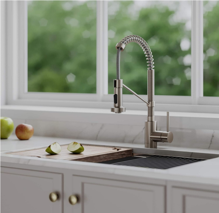 Bolden 18-Inch Commercial Kitchen Faucet with Dual Function Pull-Down Sprayhead in all-Brite Finish, Spot Free Stainless Steel