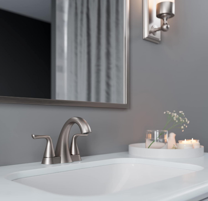  Willa Bathroom Sink Faucet, 4-Inch Centerset, 2-Handle, 3-Hole, Spot Defense Brushed Nickel Finish, LF048MALGS