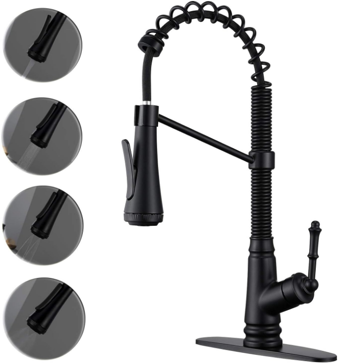 Level Kitchen Sink Faucet with Pull Down Sprayer, Single Handle Pull Out Kitchen Faucet, Matte Black