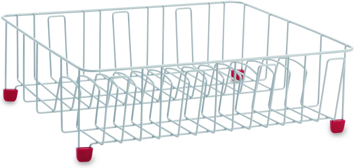  Classic Large Rust Resistant Full Dishrack with Removable 3 Compartment Flatware Caddy, Andlged Drain Board, 3-Piece, Red