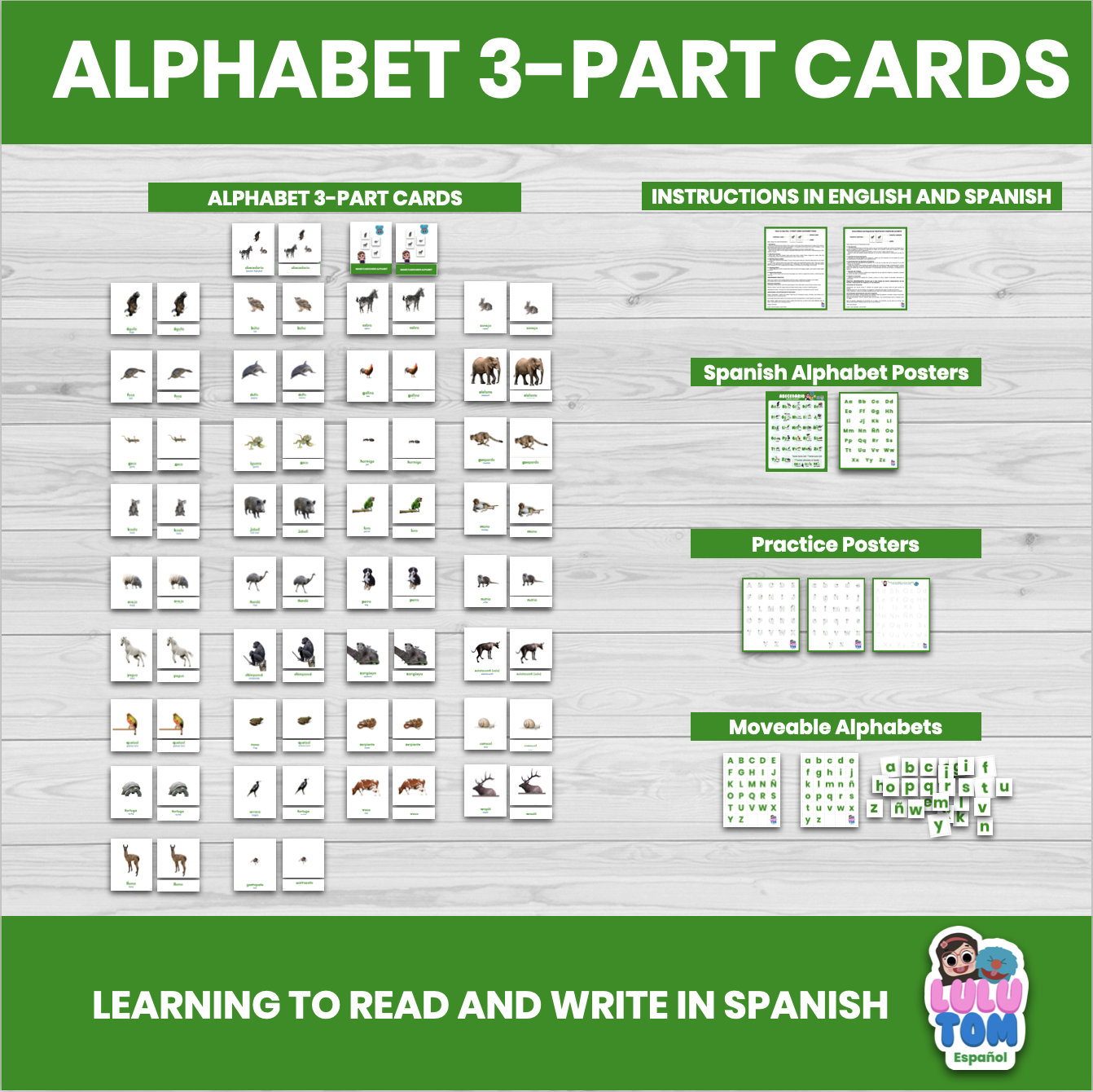 SPANISH ALPHABET ANIMAL 3-PART CARD & POSTER (and gift)