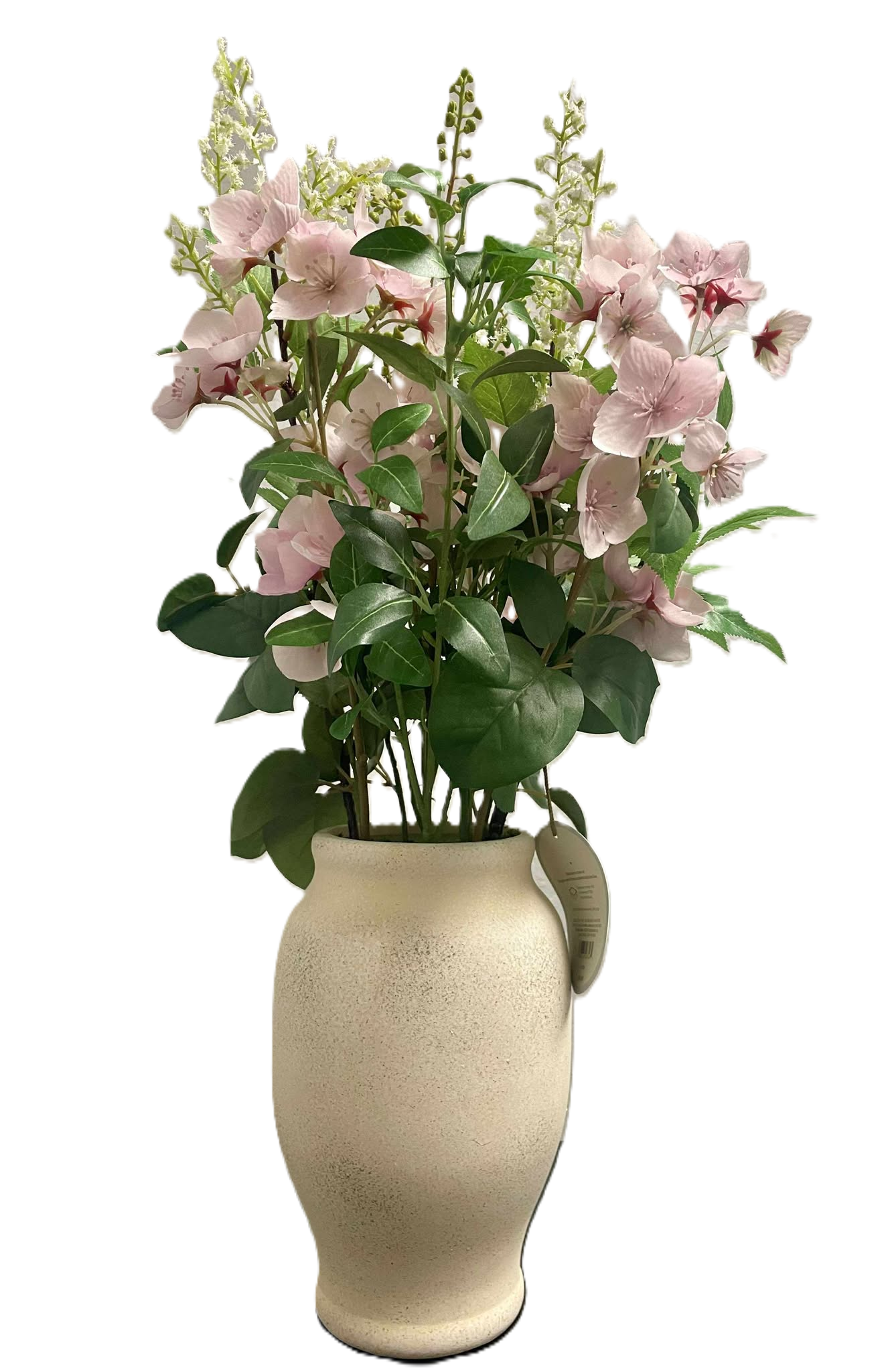 22" Faux Pink Dogwood Floral Arrangement in Speckled Ceramic Vase