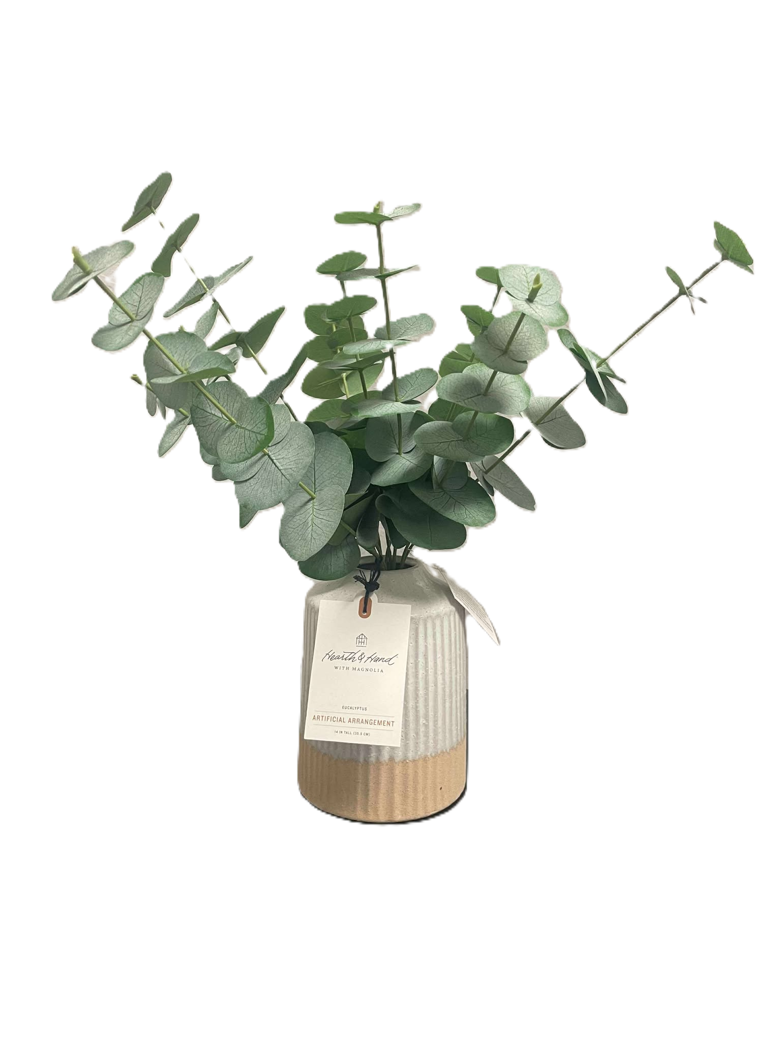 Hearth & Hand with Magnolia Faux Eucalyptus Arrangement in Two-Tone Ribbed Ceramic Pot | 14" Tabletop Plant