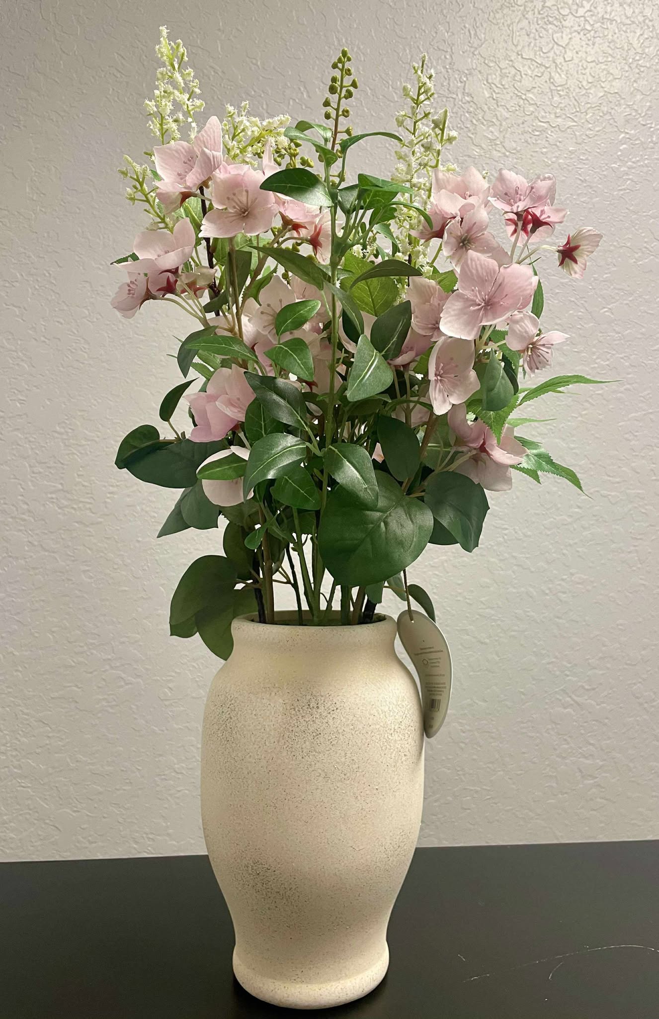 22" Faux Pink Dogwood Floral Arrangement in Speckled Ceramic Vase