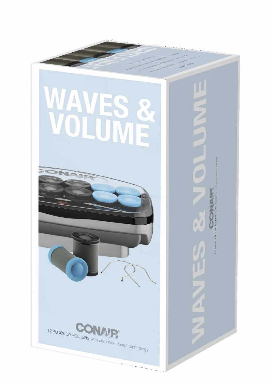 Conair Waves & Volume 12-Piece Ceramic Flocked Hot Rollers | Jumbo & Super-Jumbo Hair Setter with 85-Second Heat-Up