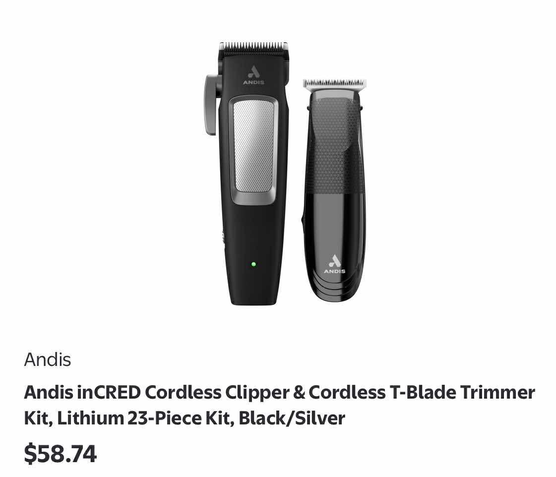 Andis inCRED Cordless Combo Clipper and T-Blade Trimmer, 23-Piece Lithium-Ion Home Haircutting Kit