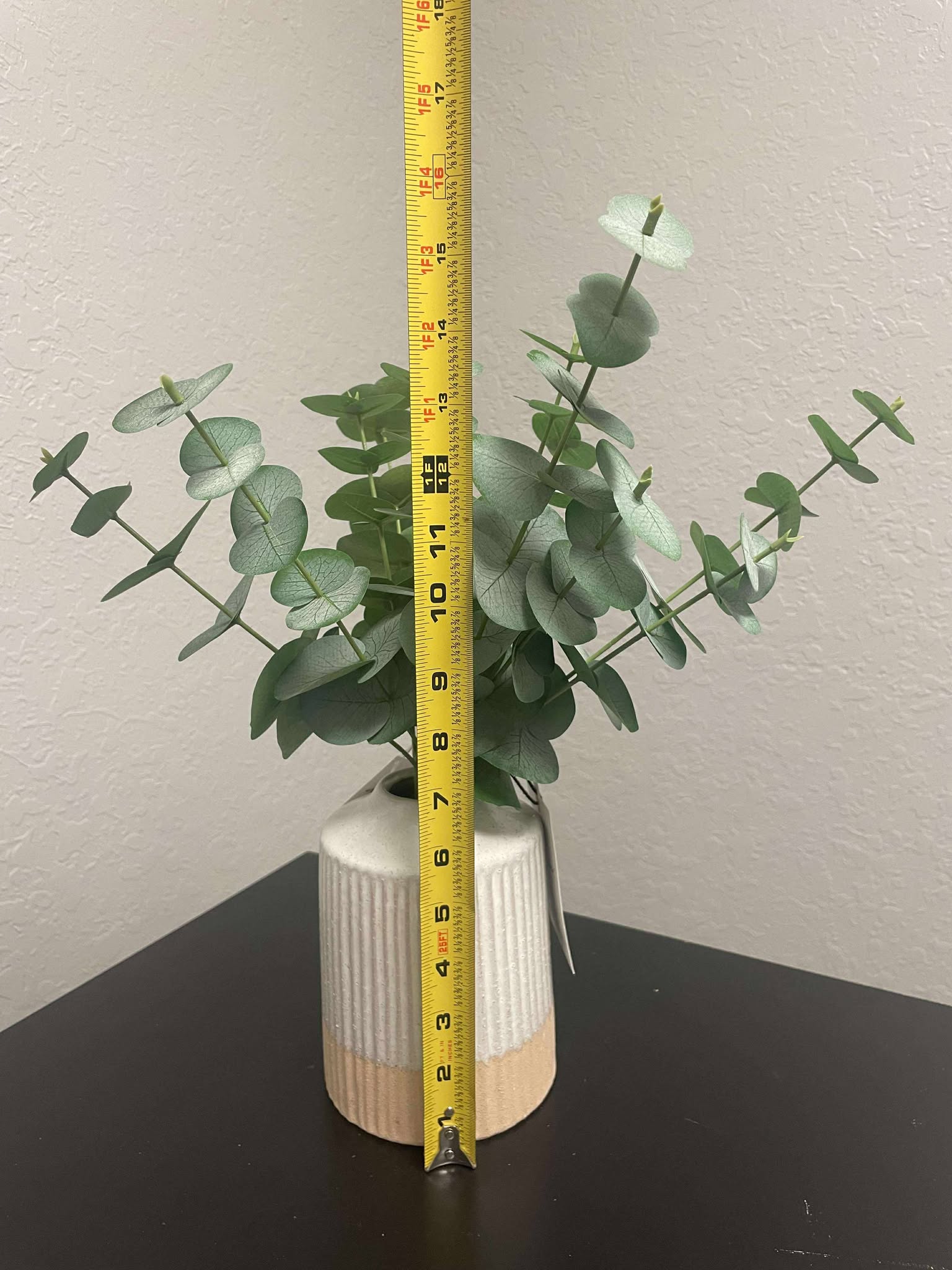 Hearth & Hand with Magnolia Faux Eucalyptus Arrangement in Two-Tone Ribbed Ceramic Pot | 14" Tabletop Plant