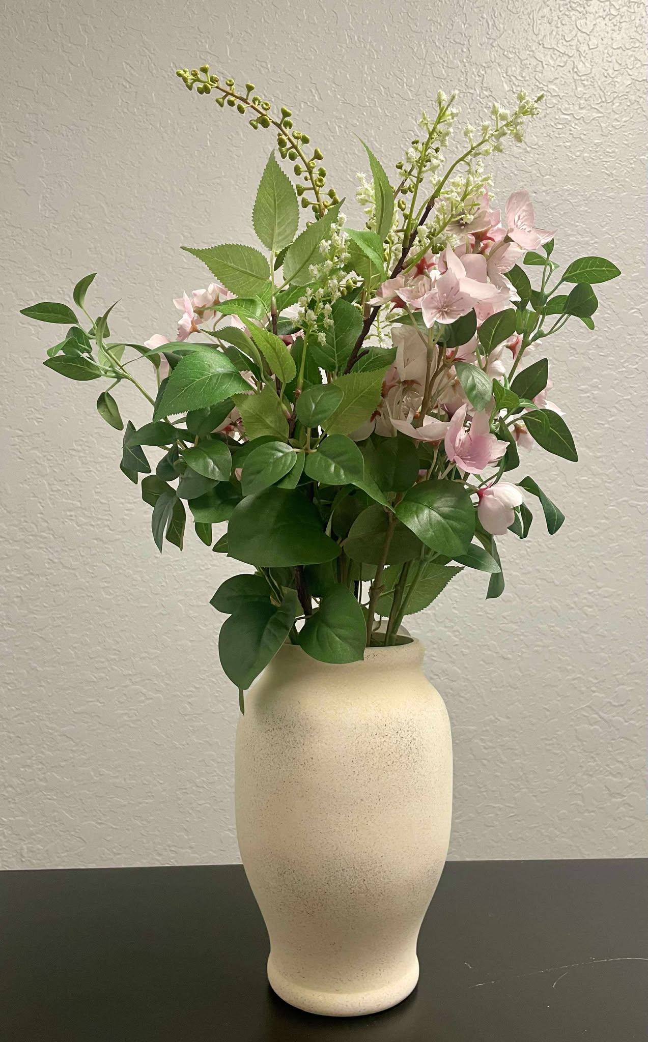 22" Faux Pink Dogwood Floral Arrangement in Speckled Ceramic Vase