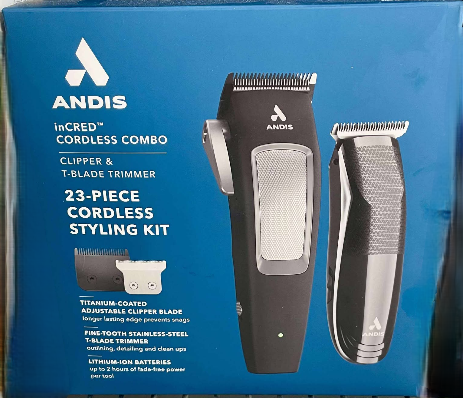 Andis inCRED Cordless Combo Clipper and T-Blade Trimmer, 23-Piece Lithium-Ion Home Haircutting Kit