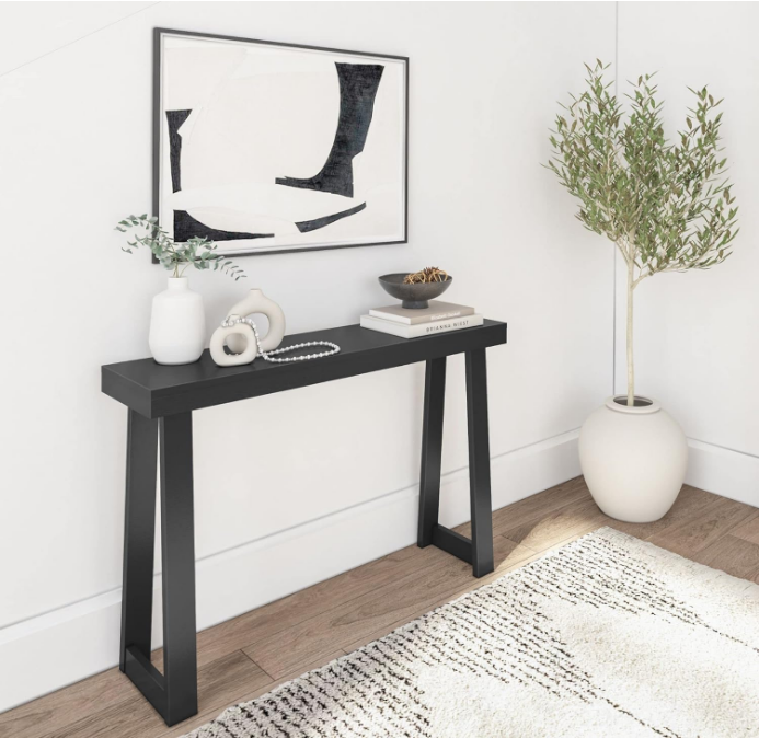 Solid Wood Console Table, 46.25 Inch, Sofa Table, Narrow Entryway Table for Hallway, Behind The Couch, Living Room, Foyer, Easy Assembly, Black