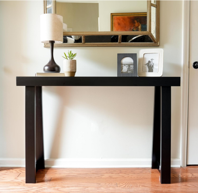 Solid Wood Console Table, 46.25 Inch, Sofa Table, Narrow Entryway Table for Hallway, Behind The Couch, Living Room, Foyer, Easy Assembly, Black