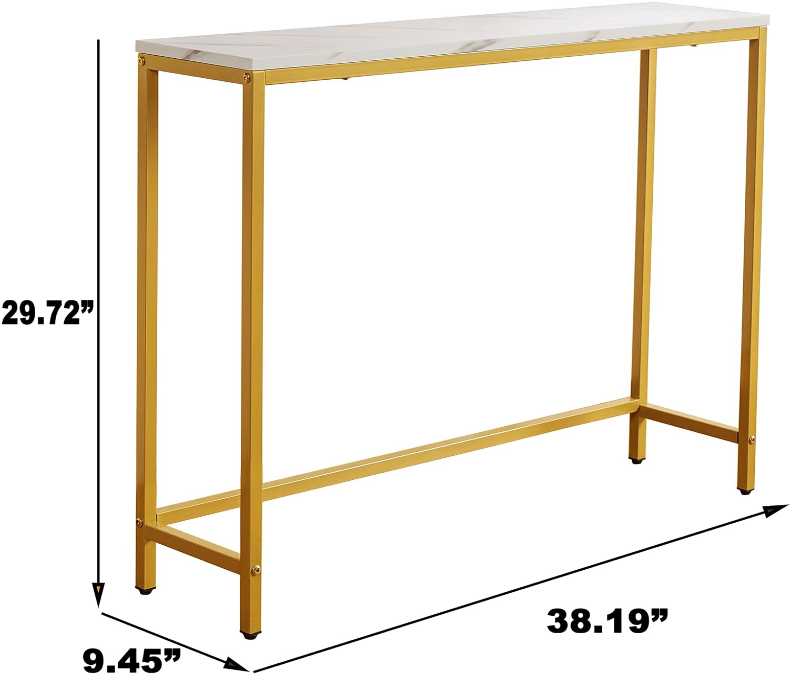 Table for Entryway, Faux Marble MDF Sofa Table with Golden Frame (Single Layer, White Marble)