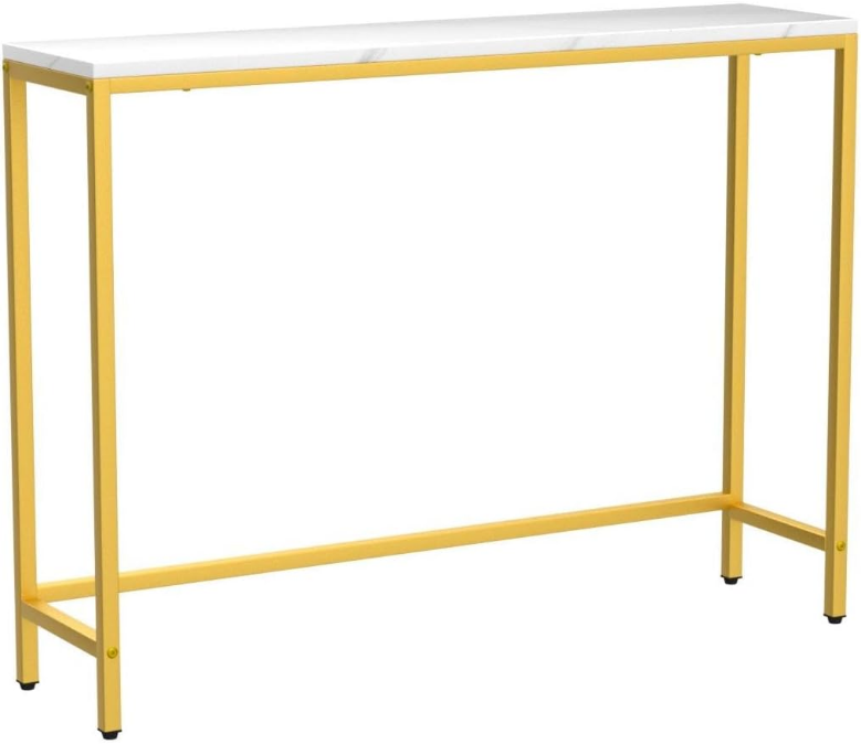 Table for Entryway, Faux Marble MDF Sofa Table with Golden Frame (Single Layer, White Marble)