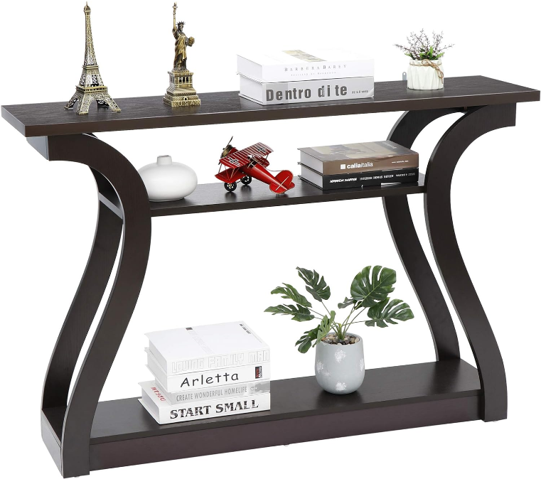 3 Tier Narrow Console Table Accent Sofa Table Wood Entryway Table Decorative Hallway Table with Shelves, Curved Frame for Living Room Front Door Entrance, 47 in Espresso