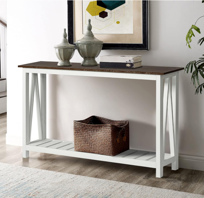 Farmhouse Console Table, Rustic Vintage Narrow Sofa Table for Entryway, Living Room, Hallway, 40 White