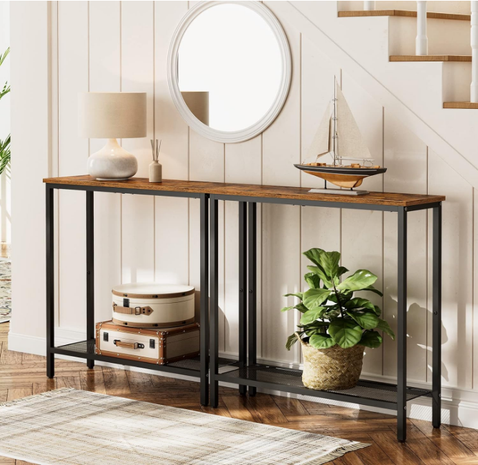 29.5" Narrow Console Table, Small Entryway Table with Shelf, 2 Tier Thin Sofa Table, Side Table, Display Table, for Hallway, Living Room, Bedroom, Rustic Brown and Black BF74XG01