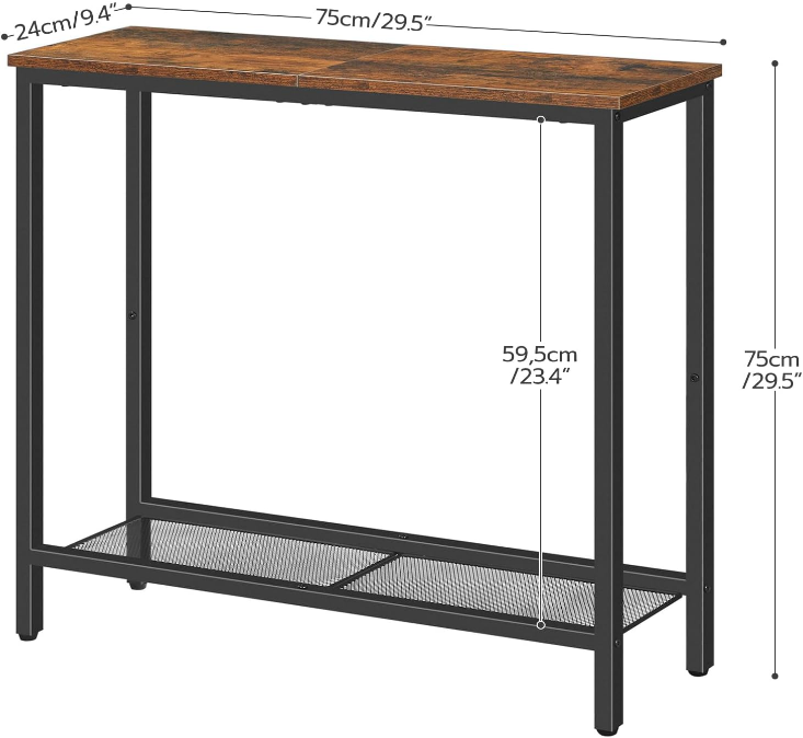 29.5" Narrow Console Table, Small Entryway Table with Shelf, 2 Tier Thin Sofa Table, Side Table, Display Table, for Hallway, Living Room, Bedroom, Rustic Brown and Black BF74XG01