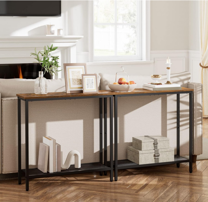 29.5" Narrow Console Table, Small Entryway Table with Shelf, 2 Tier Thin Sofa Table, Side Table, Display Table, for Hallway, Living Room, Bedroom, Rustic Brown and Black BF74XG01