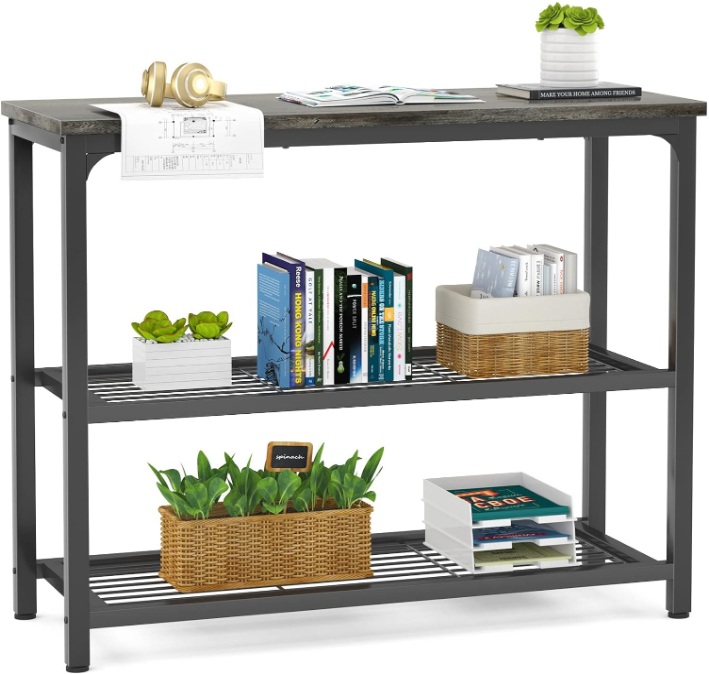  Small Console Table, Sofa Table with Double Mesh Shelves, Modern Entryway Table for Entryway, Hallway, Foyer, Front Hall, Sofa Couch, Living Room, Bar, Kitchen, 32 Inch, Grey